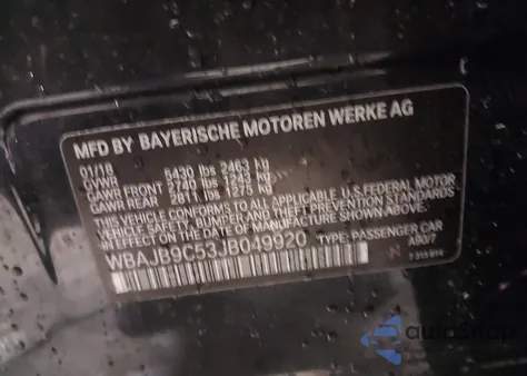 2018 BMW M550I xDrive из США, поврежденный, VIN WBAJB9C53JB049920